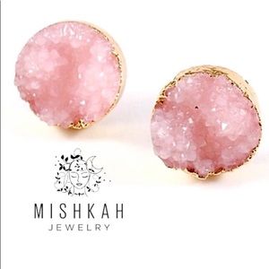 Restocked🎉Pink And Gold  Druzy Stud Earrings